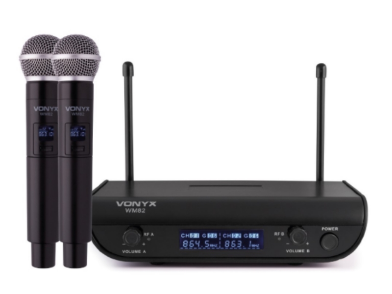 Vonyx WM82 --  Microfono inalambrico digital UHF 2 canales con 2 micros de mano